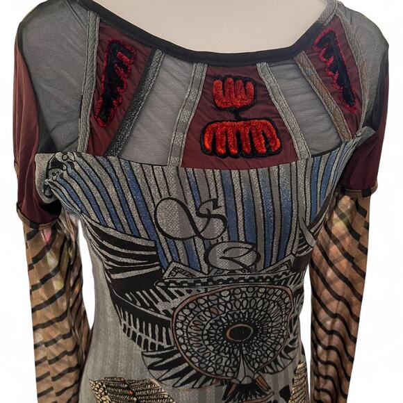 Save The Queen Midi Dress Long Sleeve Stretch Italy Boho Art Avant Grande - Picture 3 of 8